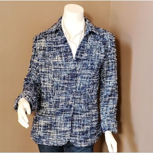 Coldwater Creek Blue Tweed Blazer Button Up Lined Size 14 - Picture 1 of 9